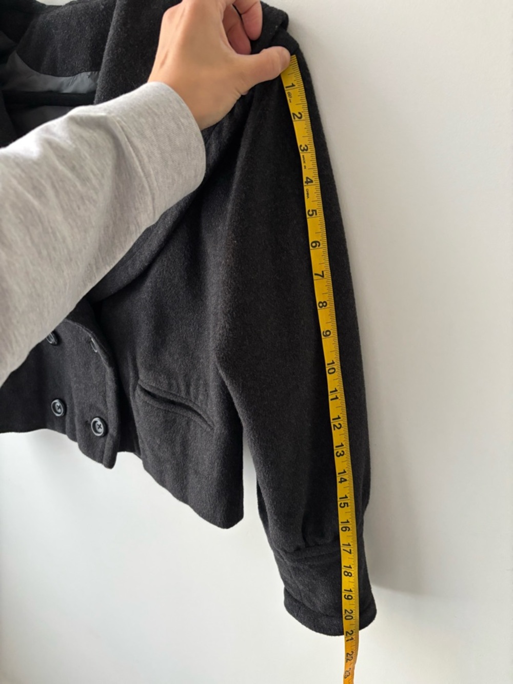 Cropped Wool Jacket Double Breasted | Charcoal Minimalist Chic Blazer - Picture 3 of 10